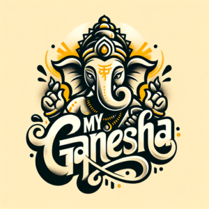 Lord Ganesha typography logo with text \”My Ganesha\”
