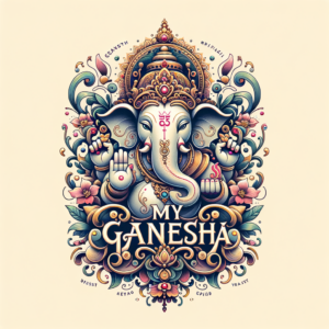 Lord Ganesha typography logo with text \”My Ganesha\”