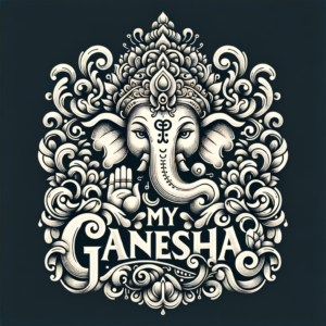 Lord Ganesha typography logo with text \”My Ganesha\”