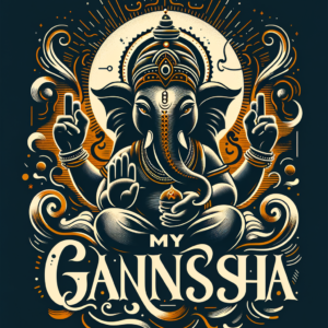 Lord Ganesha typography logo with text \”My Ganesha\”