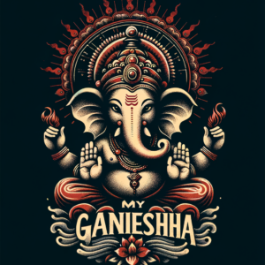 Lord Ganesha typography logo with text \”My Ganesha\”