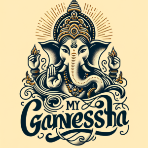 Lord Ganesha typography logo with text \”My Ganesha\”