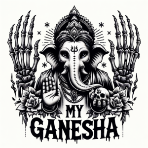 Lord Ganesha typography logo with text \”My Ganesha\”