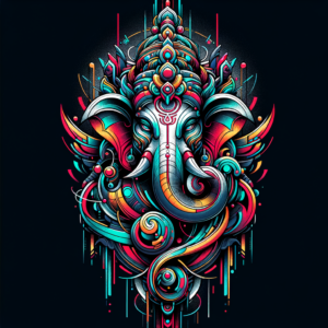Abstract Futuristic tattoo on Lord Ganesha for T-shirt printing.